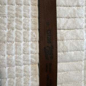 Tony Lama C51299 Brown Tooled Leather Western Belt with Turquoise Accent Buckle